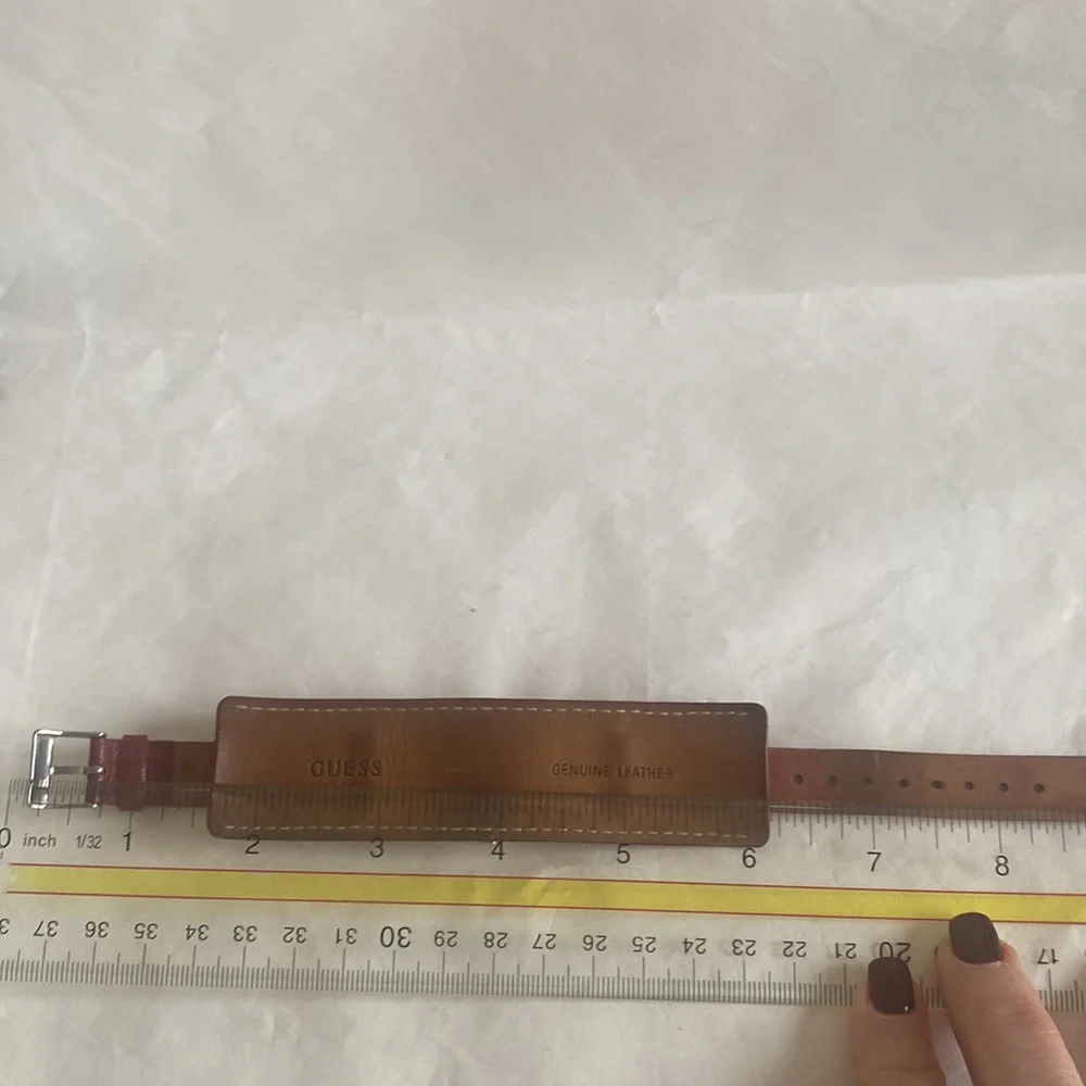 GUESS Red Leather Silver Tone Wrist Watch $130 EUC
